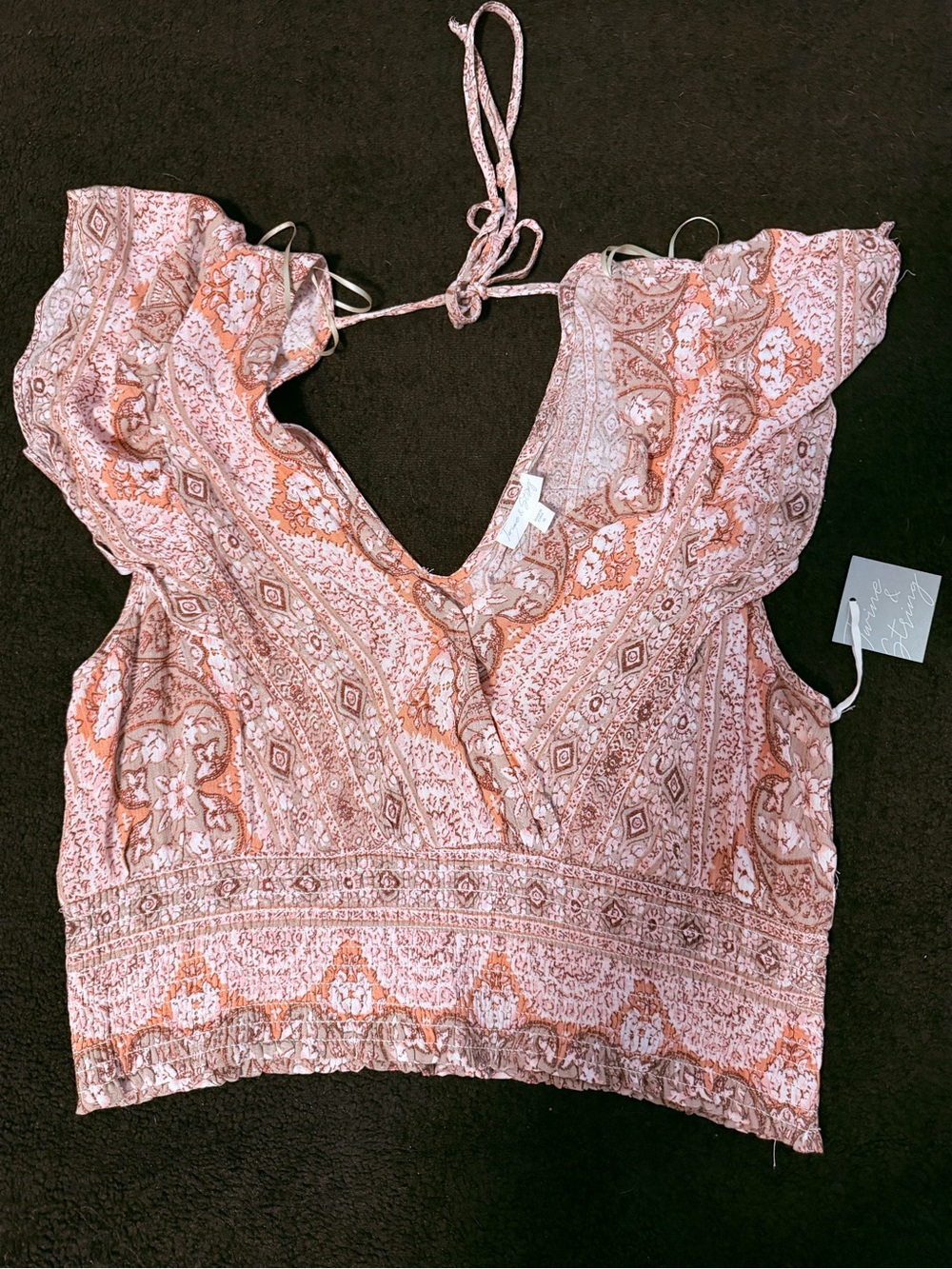 Twine and String Pink Paisley Ruffle Tie-Back Crop Top - xl
